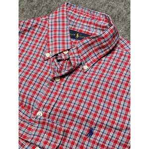 VTG Polo Ralph Lauren Custom Fit Button Short Shirt Men Medium Red/Multi Gingham